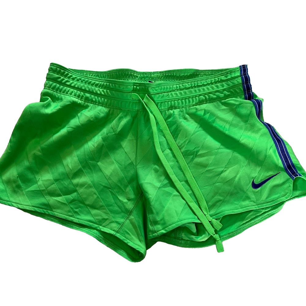 Nike Dri-Fit Athletic Short Women S Green‎ Logo Running Drawstring Flat Front